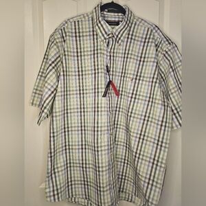 Pierre Cardin Men's Green Plaid Casual Button Down Short Sleeve  Shirt XL NWT